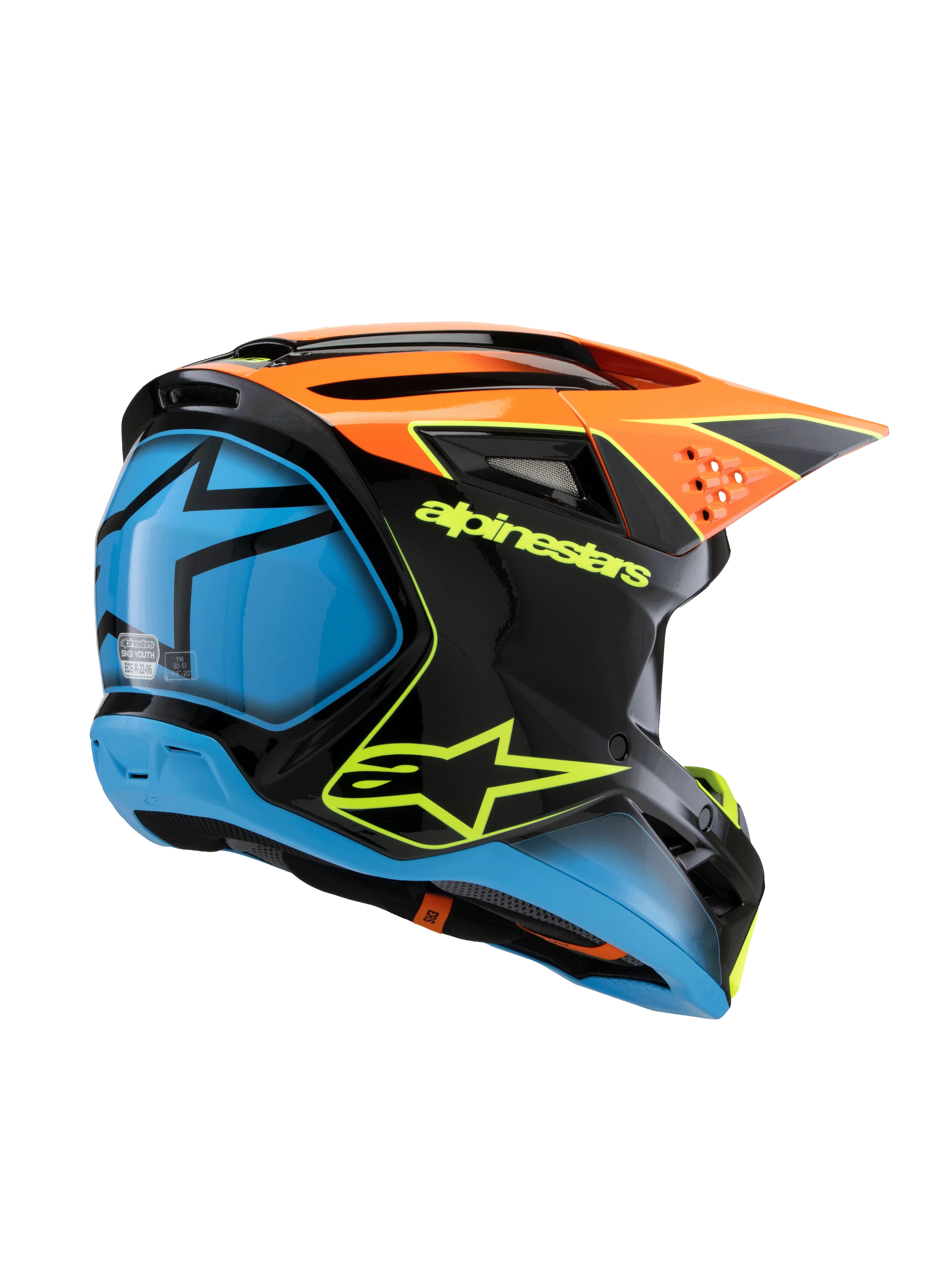 Alpinestars - 2025 SM3 Youth Fray Black Orange Yellow Glossy MX Helmet - Image 2