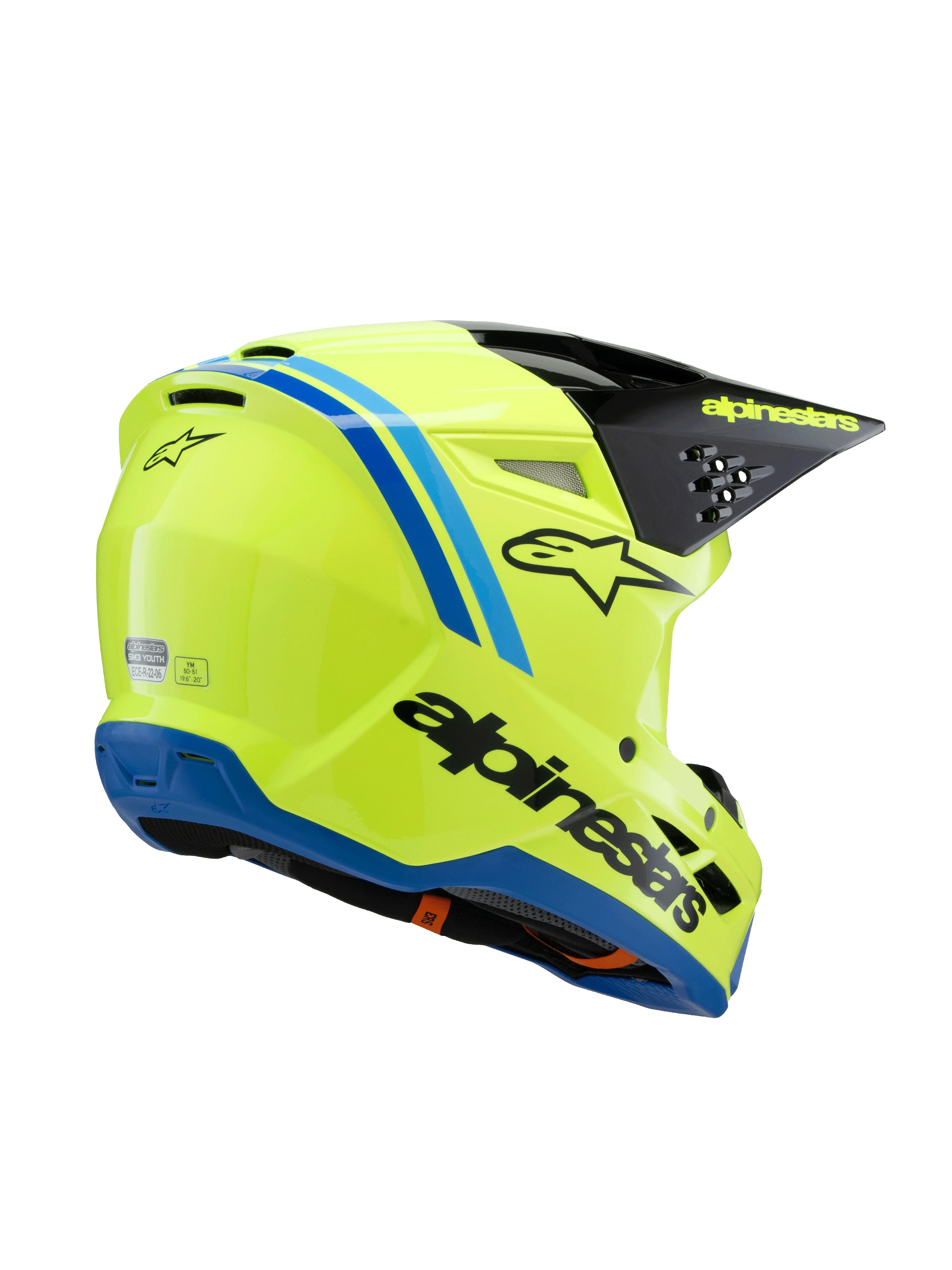 Alpinestars - 2025 SM3 Youth Radium Yellow Black Blue Glossy MX Helmet - Image 2