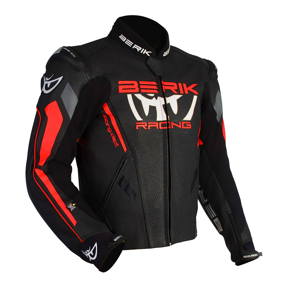 Berik - Apex Black/Fluro Red leather Jacket
