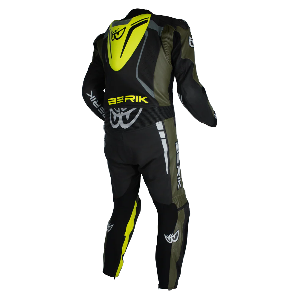 Berik - Sicily Black/Army/Yellow 1 Piece Leather Suit