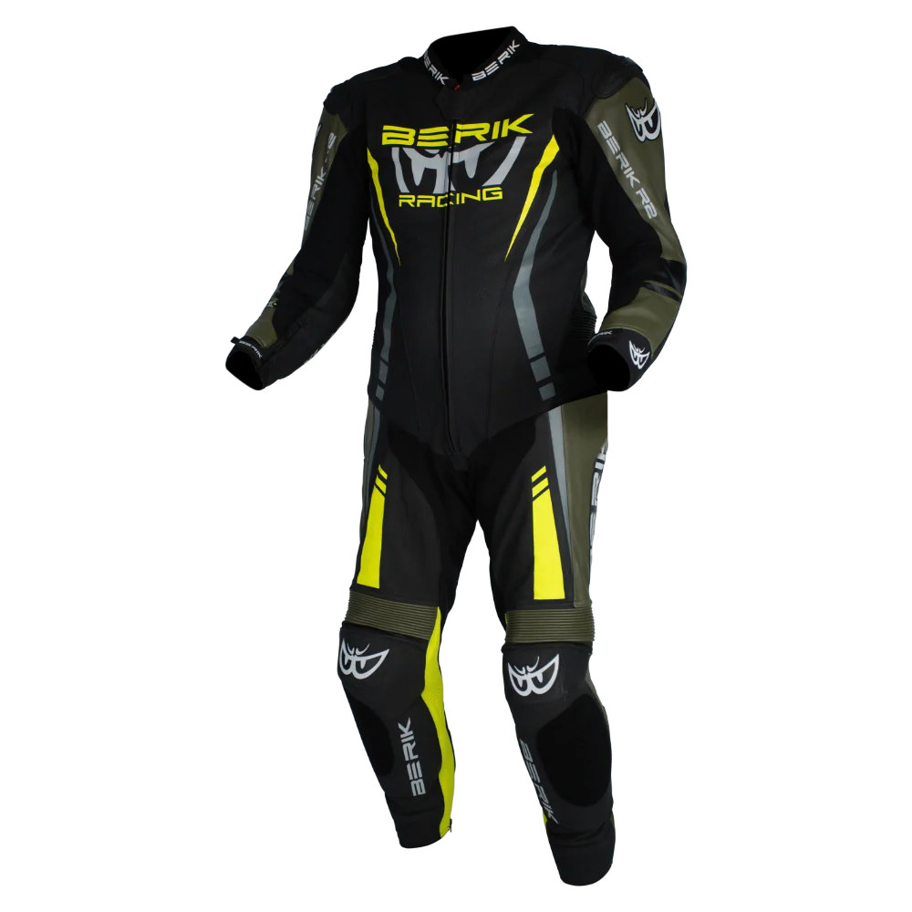 Berik - Sicily Black/Army/Yellow 1 Piece Leather Suit - Image 2