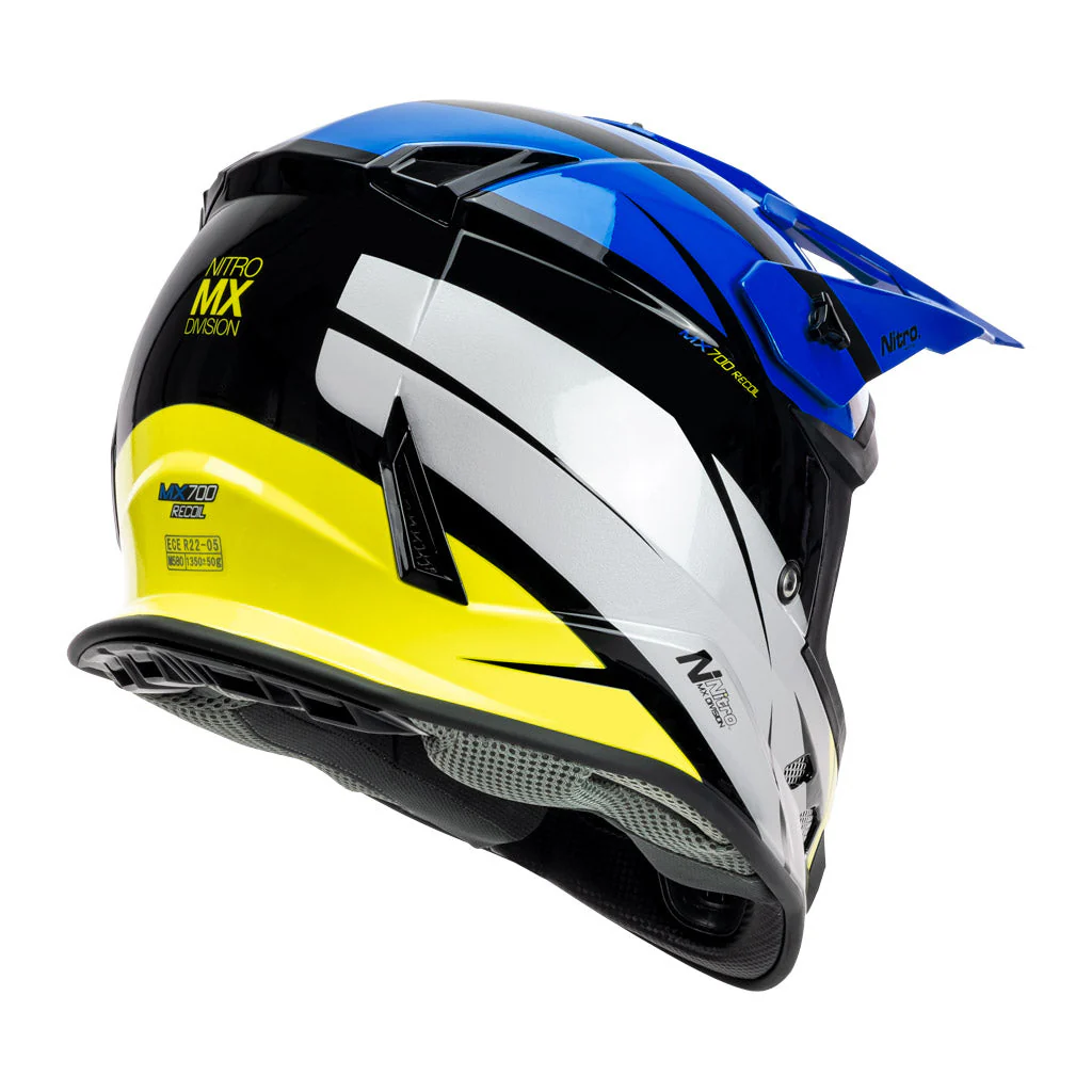 Nitro - MX700 Youth Recoil Blue/Yellow Helmet - Image 4