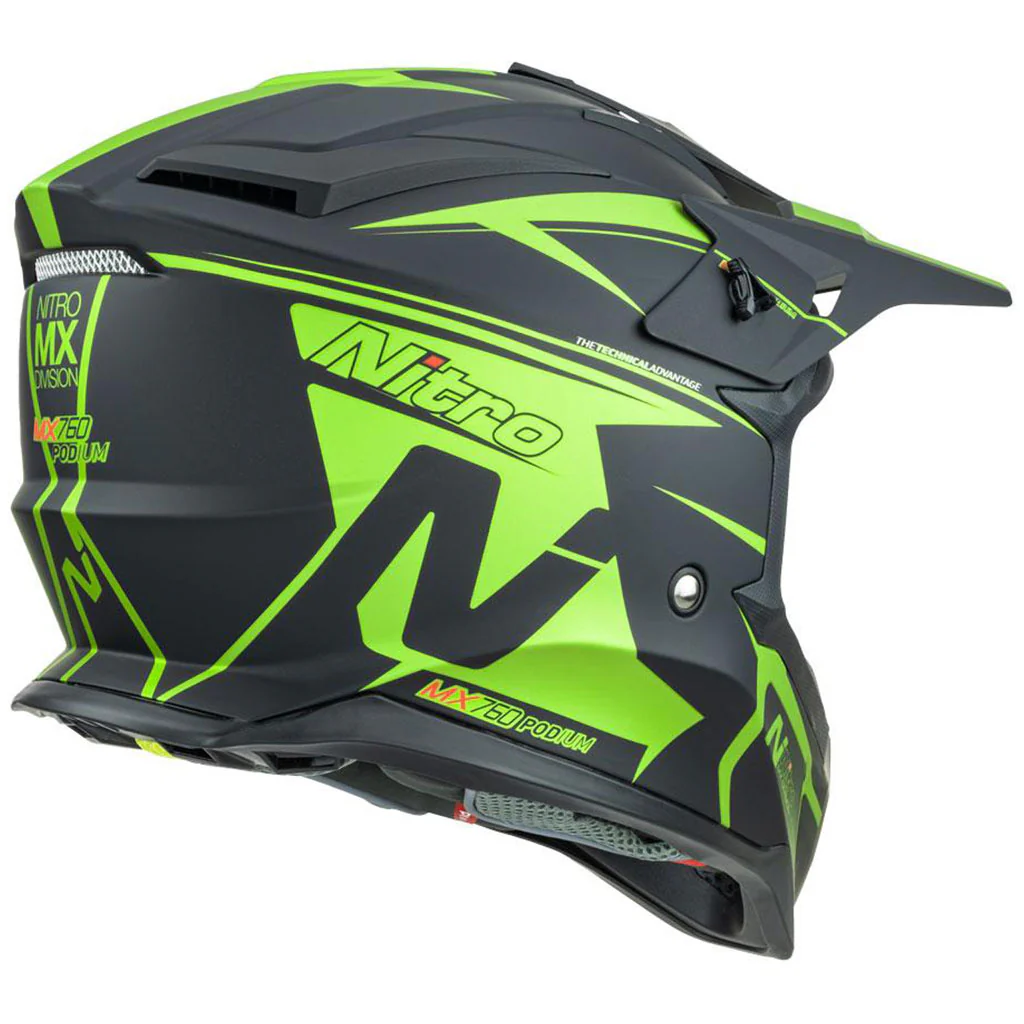 Nitro - MX760 Satin Black/Fluro Green Helmet - Image 4