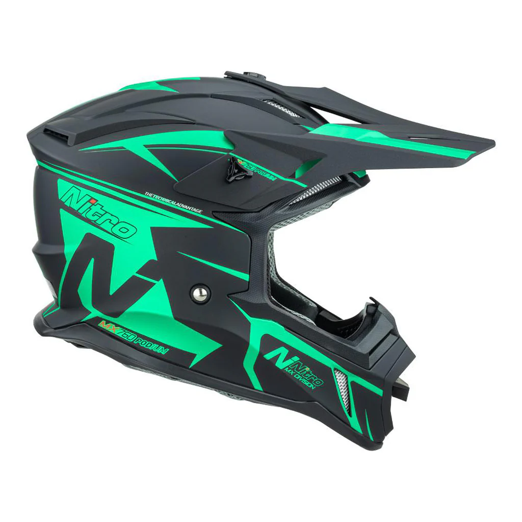 Nitro - MX760 Satin Black/Teal Helmet - Image 2