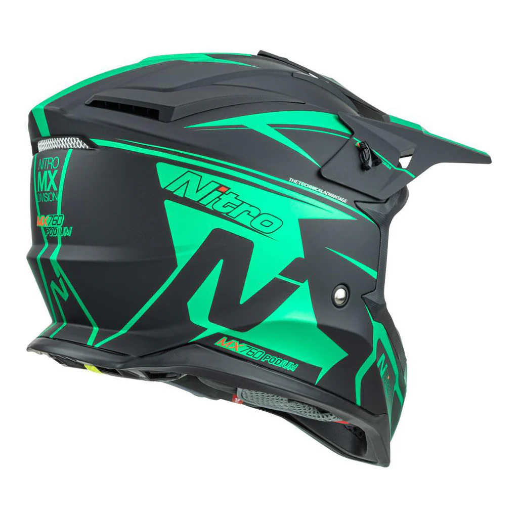 Nitro - MX760 Satin Black/Teal Helmet - Image 4