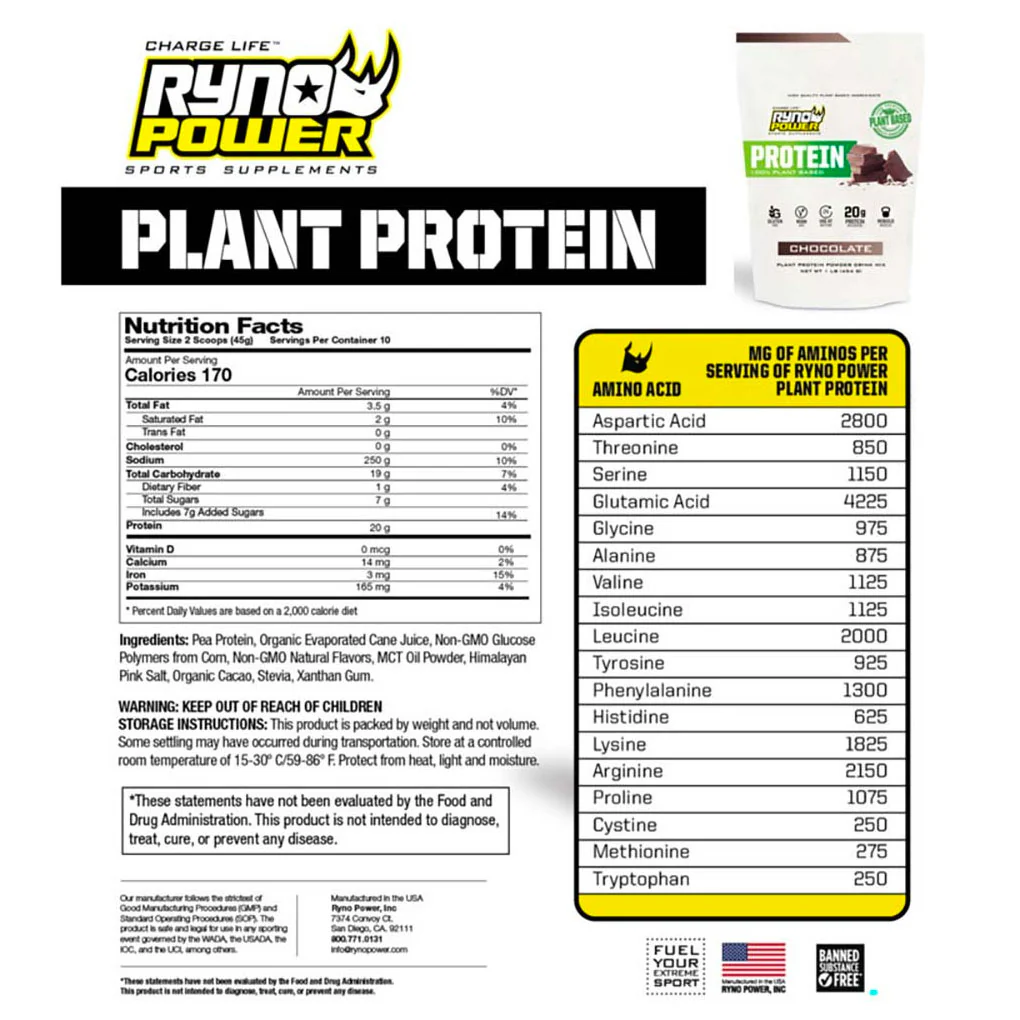 Ryno Power - Plant Based Protein Powder Vanilla Flavour - 454g - Image 3