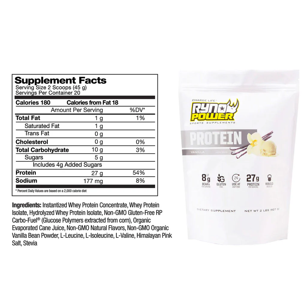 Ryno Power - Vanilla Flavour Single Serve Protein Powder - 45g - Image 2